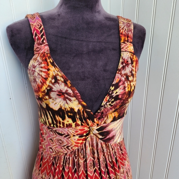 Spense Dress Women Sleeveless Red Brown Floral V-Neck Maxi Sheath Stretch Sz S - Picture 2 of 10